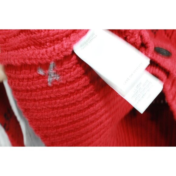 LL Bean Signature Cotton Fisherman Sweater Short Cardigan Fair Isle Red Size M - Picture 8 of 10